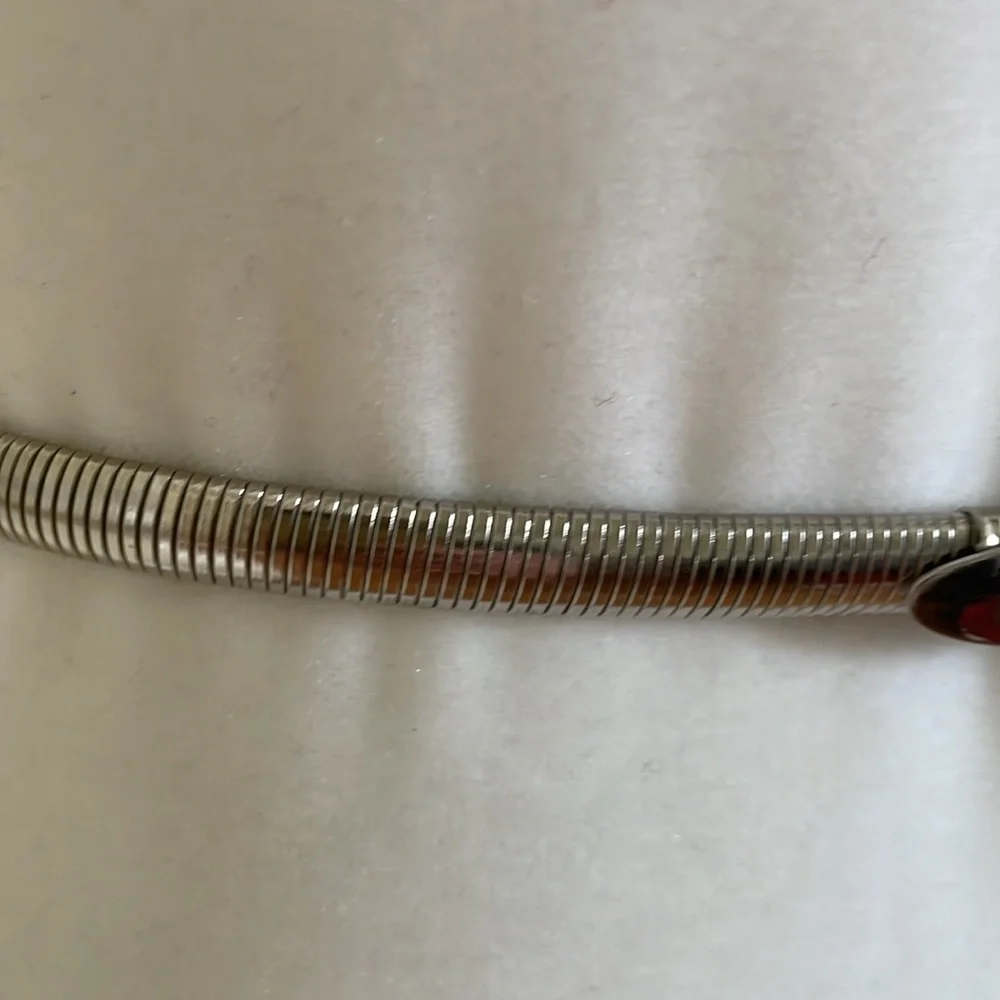 VINTAGE  SILVERTONE METALLIC SNAKE LINK STATEMENT SKINNY WAIST BELT